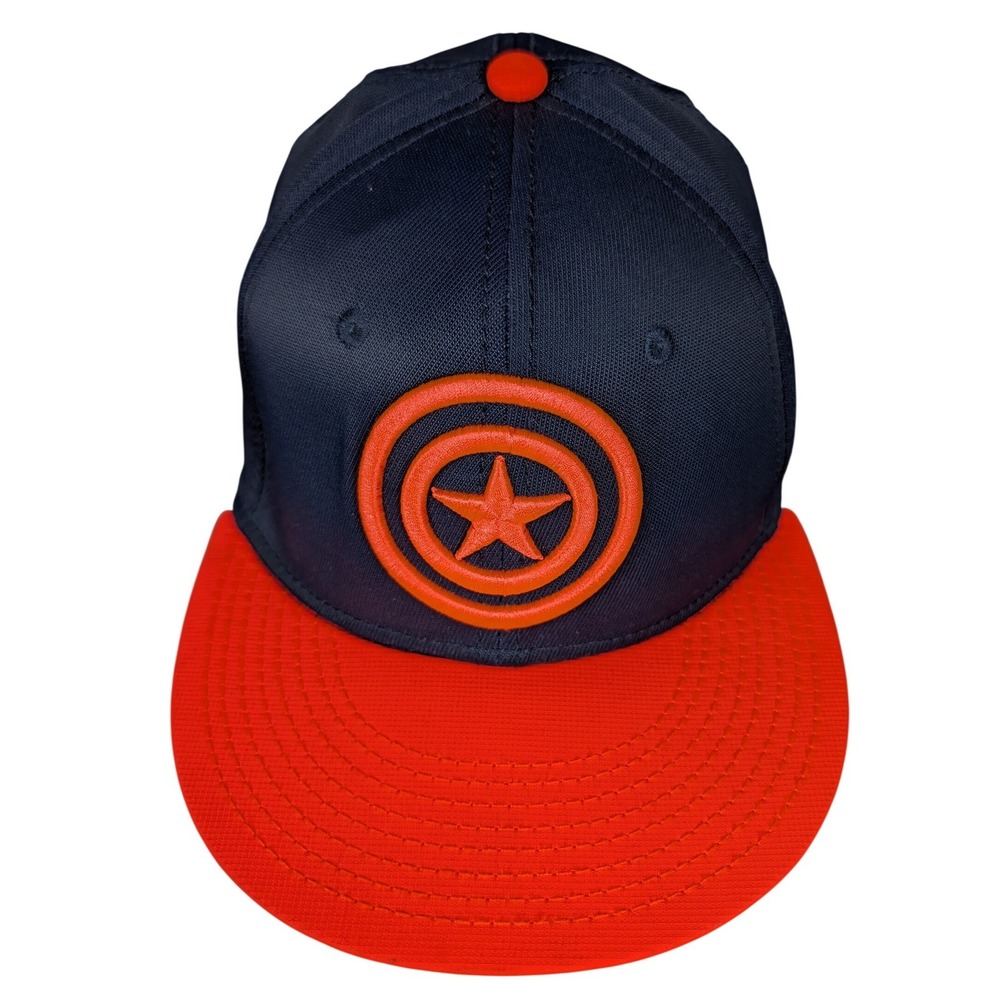 Marvel Captain America Shield Hat Navy Blue‎ Orange Flat Brim Baseball Cap
